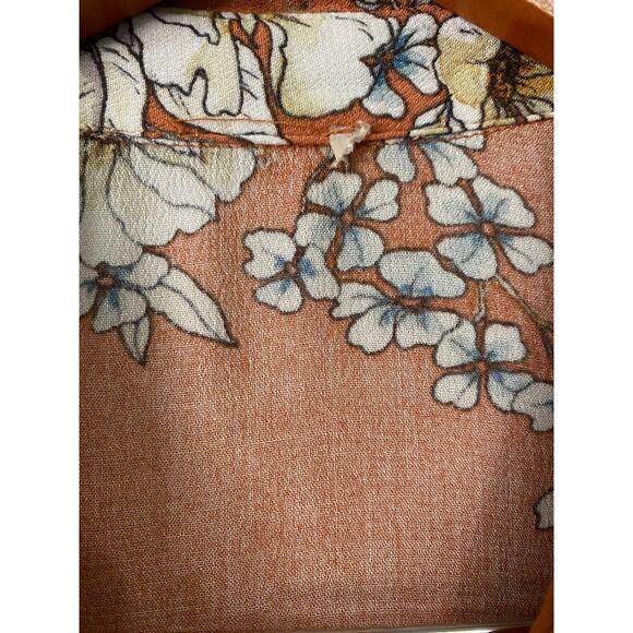 Women's Peach Floral Sleeveless Button Up Tunic Top Long Line Blouse Bohemian - Picture 7 of 10